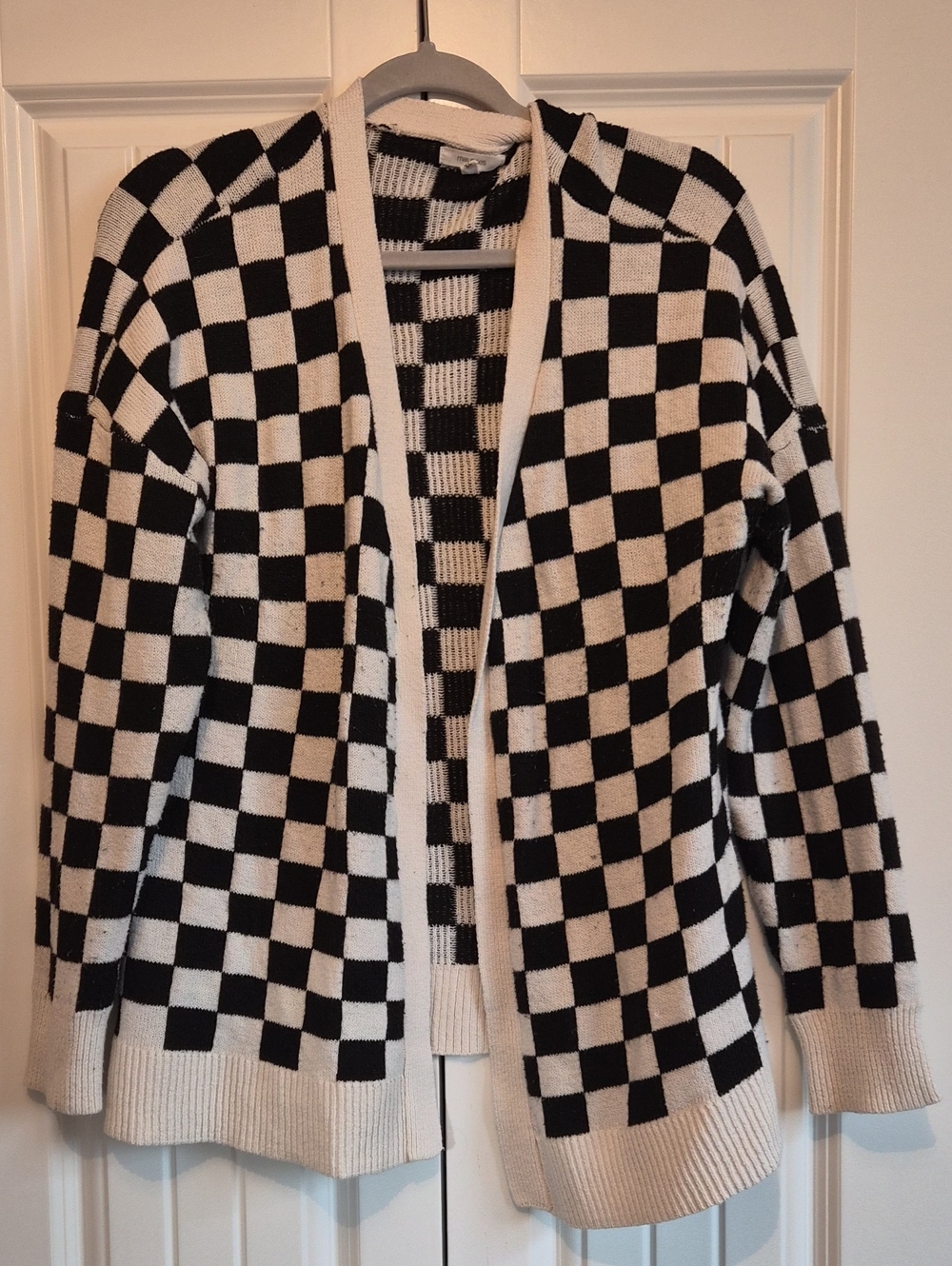 Maurices Black & White Checkerboard Open-Front Cardigan